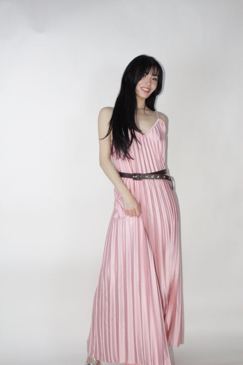 PINK PLEATED LONG DRESS